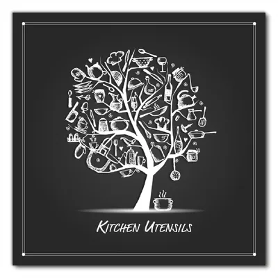 Produktbild von Wallario selbstklebende Möbelfolie/ Tischdecke für Innen und Außen, Größe: 80 x 80 cm - Kitchen Utensils - Baum aus Küchenutensilien in schwarz weiß