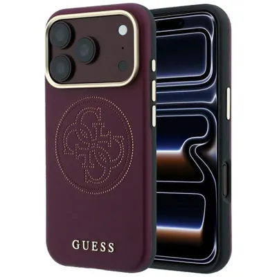 Produktbild von Guess Cover iPhone 17 Pro / 18 Pro MagSafe Kunstleder burgundy Logo goldfarben