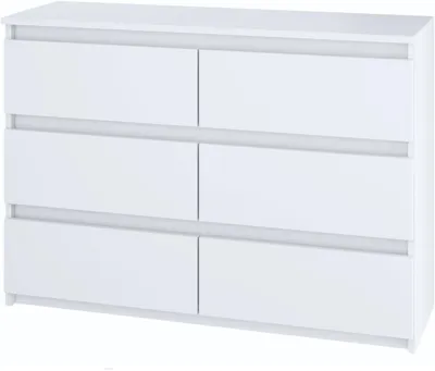 Produktbild von YUMEBLY Kommode mit 6 Schubladen | 120x75x40 cm | Schubladenschrank für Schlafzimmer, Wohnzimmer, Büro, Kinderzimmer | Groß & geräumig | Weiß