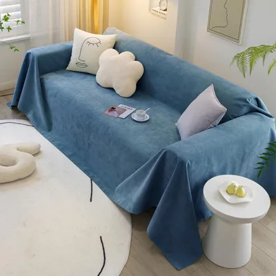 Produktbild von Sofaüberwurf Chenille Karomuster Dunkelblau 180 x 340 cm