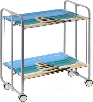 Produktbild von DON HIERRO - Klappbarer Servierwagen BAUHAUS mit Rollen – Metallgestell grau, 2 Ebenen, 4 Positionen
