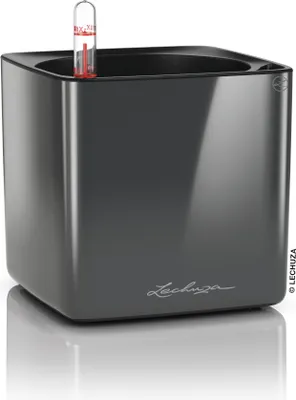 Produktbild von LECHUZA-Tischgefäß CUBE Premium 14 Anthrazit Highgloss | Pflanzgefäß mit Bewässerungssystem | Hochglanz-Oberfläche | 14 x 14 x 13,5 cm | 13511