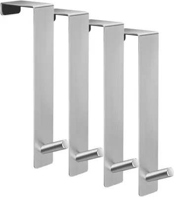 Imagen del producto de Gancho para puerta de acero inoxidable, 4 cm de ancho, 17,8 cm de largo, juego de 4 unidades, para colgar ropa