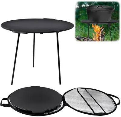 Productafbeelding van QEENTOE Ronde grillpan van gietijzer met 3 poten, multifunctioneel grillplaat, geschikt voor kamperen en reizen, diameter 45 cm