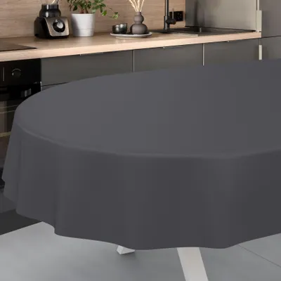 Produktbild von Tischdecke Textil-Optik UNI Anthrazit Oval 280x140cm Schnittkante Wachstuch abwaschbar