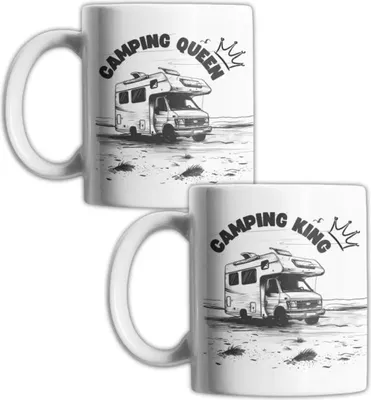 Produktbild von Camping King und Queen Set Kaffeetasse Teetasse Tasse Geschenkidee 325 ml – King-Queen-Set