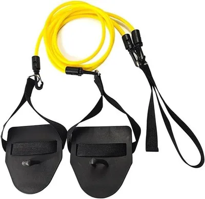 Produktbild von Landzwemtrainer mit Handpedalen und Widerstandsfaden - Fitnessband für Oberkörperstärkung - Gelb 9 kg