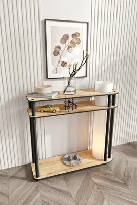 Produktbild von Opviq, Hochwertige Stehlampe aus Craft-Papier & MDF, Eiche, 80 cm hoch, 17 cm Schirm, E27 Fassung, max. 40 W, IP23, skandinavisches Design, ideal für moderne Wohnräume.