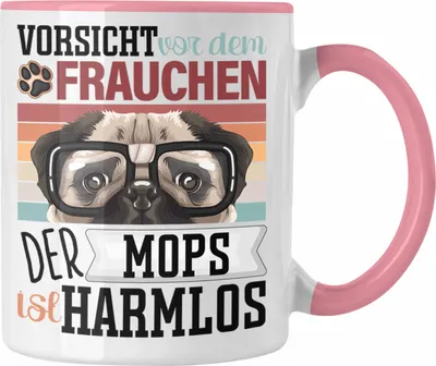 Produktbild von Trendation - Mops Besitzerin Frauchen Tasse Geschenk Lustiger Spruch Geschenkidee Vorsicht Vor Dem Frauchen (Rosa)