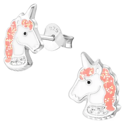 Produktbild von Kinder-Ohrringe Silber 925: Bunte Ohrstecker für Mädchen und Jungen Einhorn (Unicorn)