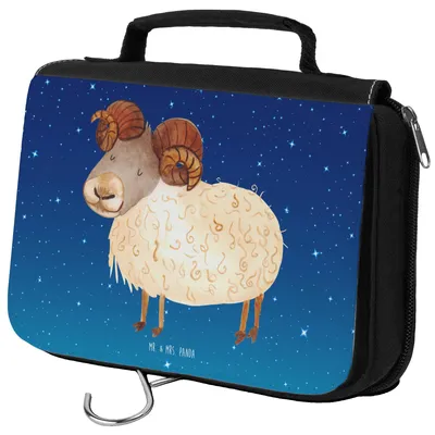 Produktbild von Mr. & Mrs. Panda Kosmetiktasche Sternzeichen Widder - Sternenhimmel Blau - Geschenk, Schafbock, badtasche, hygienebeutel, kosmetiktäschchen, kulturtäschchen, Bock