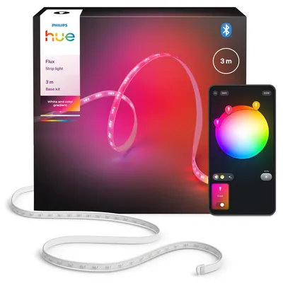 Produktbild von Philips Hue Flux 3m LED-Lightstrip, 1200 lm Lichtband, flexible Innenbeleuchtung, Chromasync™-Farbmischung, RGBWWIC, LED Streifen zuschneidbar, erweiterbar, wiederverwendbar, App- und Sprachsteuerung