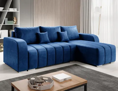 Produktbild von Easy4You Ecksofa Pufetto Marineblau L-Form – 245x86x147 cm - Schlafsofa mit Bettkasten und Schlaffunktion - Eckcouch mit Stauraum  – Stoff Manila 26