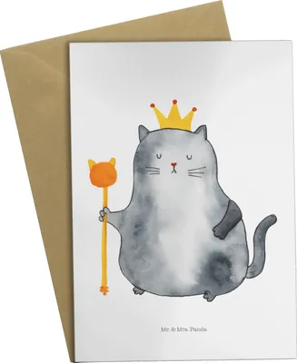 Produktbild von Mr. & Mrs. Panda Grußkarte Katze König - Weiß - Geschenk, Wohnung, Klappkarte, osterkarte, Queen, osterkarten, weihnachtskarten, Königlich, einladungskarten, Cat, Cats