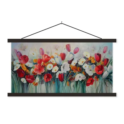 Produktbild von MuchoWow® Textilposter Malerei - Ölfarbe - Blumen 60x30 cm mit schwarzem Rahmen - Textilien