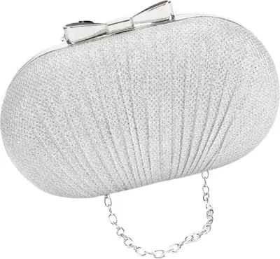 Produktbild von Elegante Damen-Abendtasche mit Glitzerbrokat, Silber, Kunststoff, 19,5x11 cm