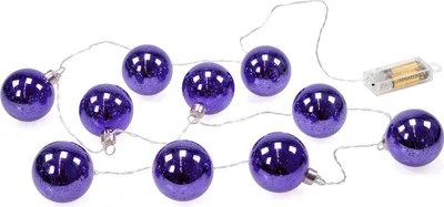 Produktbild von LED Lichterkette mit 10 beleuchteten Weihnachtskugeln aus Glas mit Muster, Gesamtlänge ca. 180 cm (lila)