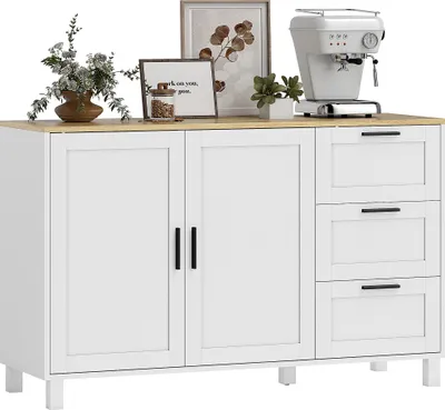 Produktbild von Kš¹chenschrank mit 3 Schubladen und 2 Tš¹ren mit Soft-Close-Funktion, verstellbaren Einlegeb?den, 120 x 38 x 76 cm, wei?