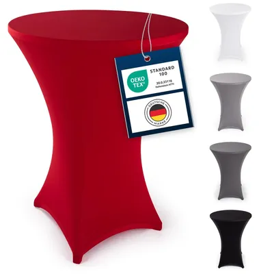 Produktbild von Dehnbare Tischdecken für Stehtische, knitterfrei – -e Tischdecken für Stehtische Ø 70–75 cm – verstärkter Fußbereich – maschinenwaschbar – rot