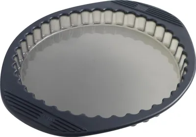 Produktbild von Mastrad Tartenform mit gewelltem Rand, Kuchenform, Tortenform, Backform, Silikon, Grau Transparent, 28 cm, F40914