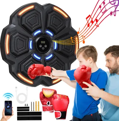 Produktbild von Hebitod Boxmaschine Sportanzug Elektronische Musik Boxmaschine Wandmontiertes Boxziel mit 2 Paar Boxhandschuhen Erwachsener + Kind