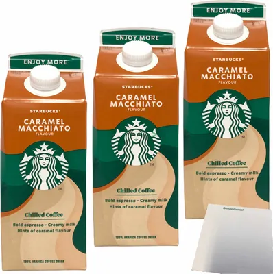 Produktbild von Starbucks Multiserve Caramel Macchiato Chilled Coffee 3er Pack (3x750ml Packung) + usy Block