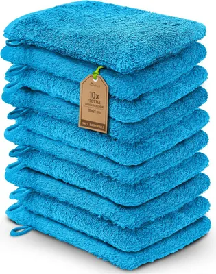 Produktbild von Frottier Waschhandschuhe 10er Pack 15x21cm, 100% Baumwolle, Türkis