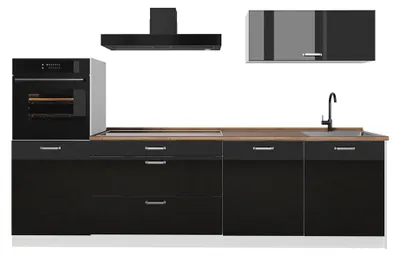 Imagen del producto de Mueble de cocina Vicco R-Line Negro brillo intenso/Blanco 280 cm encimera Roble dorado, Model 66502