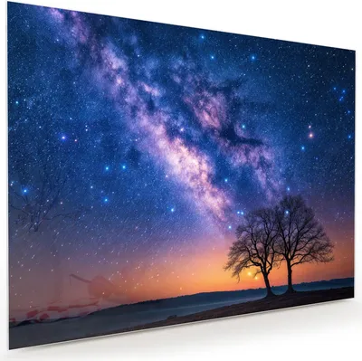 Produktbild von Glasbild 120x90cm in XXL für Wohnzimmer, Schlafzimmer Motiv Sternenhimmel Baum