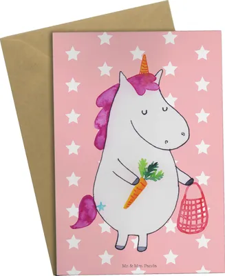 Produktbild von Mr. & Mrs. Panda Grußkarte Einhorn Gemüse - Rot Pastell - Geschenk, Grußkarten, genesungskarte, osterkarte, Wochenmarkt, Unicorn, hochzeitskarten, Einhörner, Biomarkt