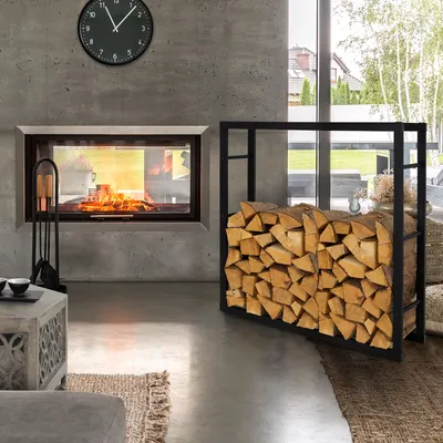Obrázek produktu pro ML-Design kovový stojan na palivové dřevo, 100x100 cm, černý, vnitřní/venkovní, stojan na palivové dřevo z lakované oceli