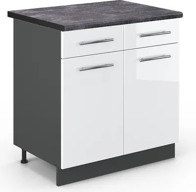 Zdjęcie produktu dla Szafka dolna do kuchni Vicco Fame-Line Biały wysoki połysk 80 cm , BP Antracyt, Model 45550