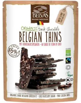 Productafbeelding van Belvas Thins dark 85% met kokosbloesemsuiker (120 gr)