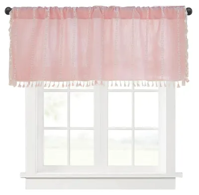 Kurzvorhang Boho, rosa, 132×45 cm, gehäkelt, Polyester