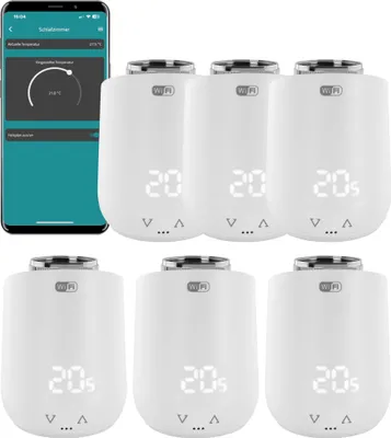 Produktbild von Eurotronic Comet WiFi Heizkörperthermostat Set - Smart Home Heizungssteuerung für 6 Heizkörper inkl. gratis App und Ventil-Adapter-Gutschein | Kompatibel mit jedem WLAN Router (2,4 GHz)