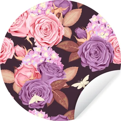 Produktbild von MuchoWow® Runde Wandtattoo - Wandsticker Tapete Aufkleber Blumen - Schmetterlinge - Rosa - Lila Ø 100 cm Selbstklebend und Repositionierbar - Wandaufkleber - Kreis - Tapetenkreis - Wandbild rund - Schlafzimmerdekoration - Wanddeko - runde Tapete - Kunst für zu Hause