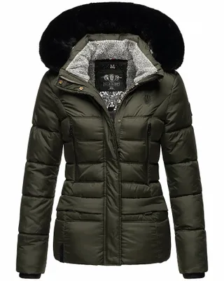 Produktbild von Marikoo Loveleen Damen Winter Steppjacke mit Kapuze Parka Mantel Winterjacke Olive Gr. 36 - S