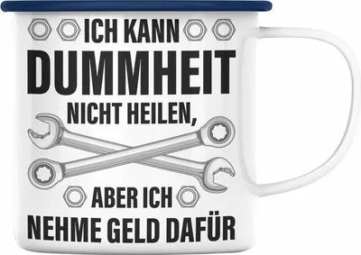 Produktbild von Trendation - KFZ Mechaniker Geschenk Lustig Emaille Tasse Automechaniker Handwerker Mechatroniker Werkstatt Emaille Tasse (Blau)