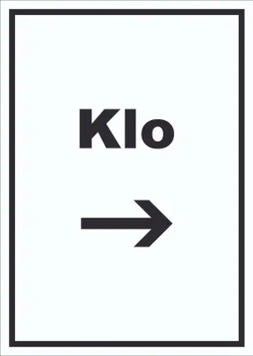 Produktbild von Klo Schild mit Text und Richtungspfeil rechts WC Toilette hochkant A2 (420x594mm)