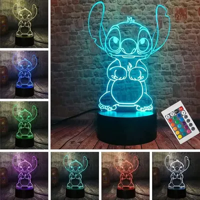 Obrázek produktu pro Stitch lampa, 3D LED no?nšª svš§tlo, chytrš¢ stolnšª lampa s dš¢lkovym ovlš¢dš¢nšªm, 16 barev na Vš¢noce, Stitch dš¢rek, dekorace do dš§tskšŠho pokoje