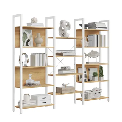 Obrázek produktu pro VASAGLE Úložný regál, s 14 policemi, knihovna, industriální design, zlatá dubová barva-bílá