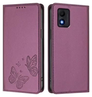 Image de Étui en cuir pour TCL 303, motif papillon, étui à rabat avec porte-appareil, violet