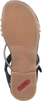 Produktbild von Rieker Damen Sandale zarte Riemchen Strass Perlen Metallic Optik flach 65262, Größe:37 EU, Farbe:Schwarz