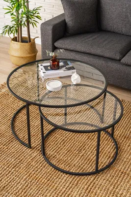 Immagine prodotto di Skye Decor, Bielorussia - Nero, Set tavolino da salotto, 100% vetro temperato, Nero, 80 x 80 x 45 cm