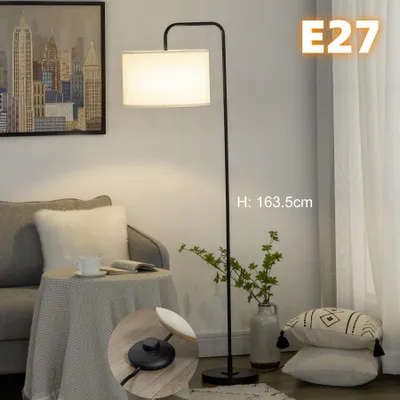 Produktbild von Moderne Bogenlampe mit Stoffschirm & Fußschalter, Gebogene Stehlampe E27 Schwarz-Weiß, Bogen-Standleuchte aus Stahl für Wohnzimmer, 164 x 64 cm.
