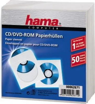 Produktbild von Hama CD-ROM Paper Sleeves 50, White, 50 Disks, Weiß, 128 mm, 126 mm, 20 mm, 131 g