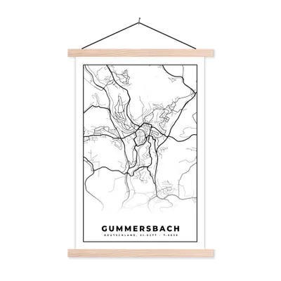 Produktbild von MuchoWow® Textilposter Stadtplan - Gummersbach - Karte 40x60 cm mit holzfarbenen Rahmen - Poster