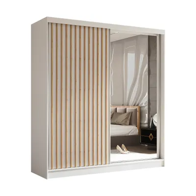 Produktbild von AX LIVING Cabinio Kleiderschrank Weiß Artisan mit Spiegel 200 cm breit