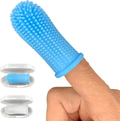 Produktbild von 2er Pack Hundezahnbürsten aus Silikon für Hunde, Katzen und Haustiere (blau und weiß)