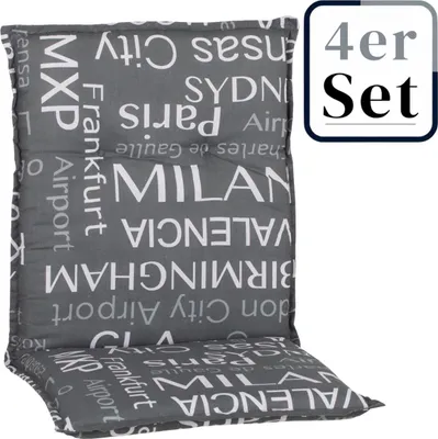 Produktbild von 4er Set Niedriglehner Auflage Bellona, Motiv - Uni mit Weltstädtenamen, grau, 101x50x6cm